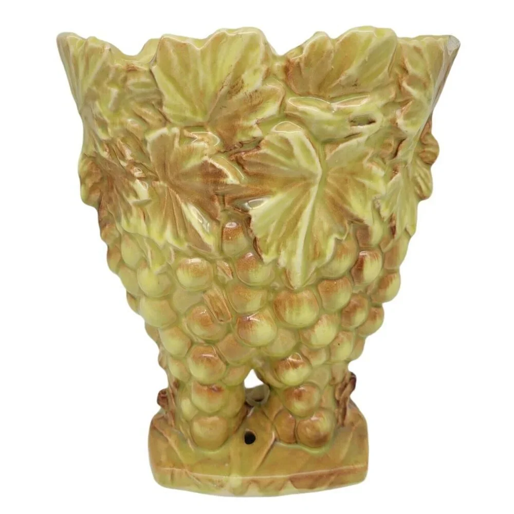 Vintage McCoy Pottery Twin Grape Vase Yellow Brown Circa 1950's Home Decor